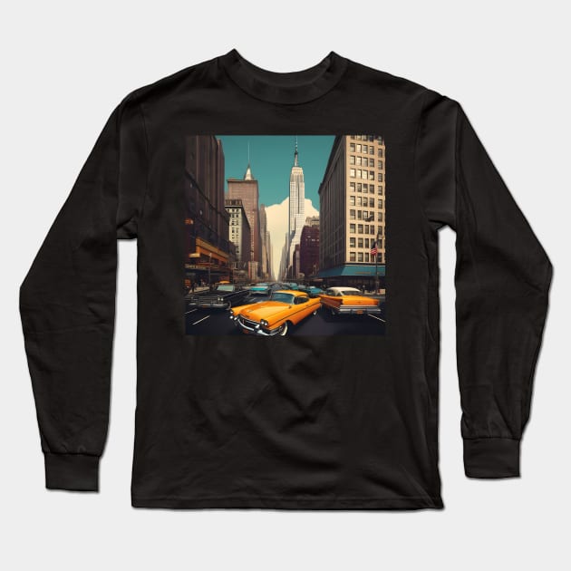 Retro New York city in 70s Long Sleeve T-Shirt by Spaceboyishere